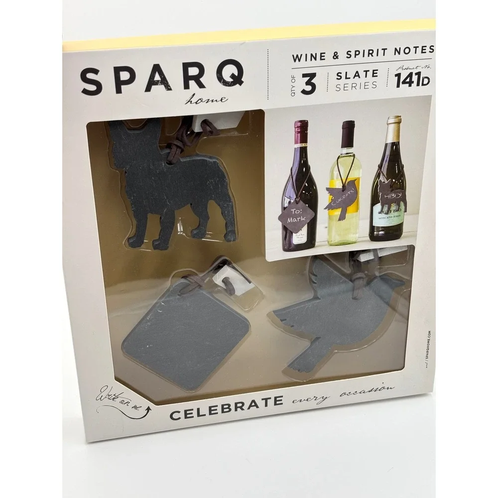 SPARQ Home Slate Wine & Spirit Notes 3-Piece Set Dog Bird Square‎ Tags 141D NEW